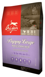 Bag of Orijen large breed puppy food on white bg